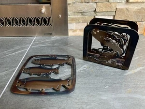 Knights Welding Set of Fish Napkin Holder & Trivet Hot Plate **Excellent** USA - Picture 1 of 5