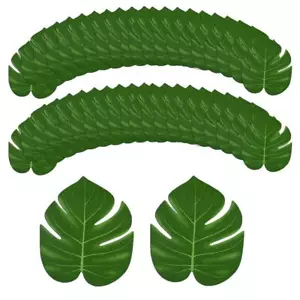 24 HOJAS VERDES ARTIFICIALES HAWAIANAS HOJAS DE PALMA TROPICAL DECORACIÓN DE MESA DE FIESTA - Imagen 1 de 3