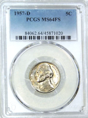 1957-D Jefferson Nickel PCGS MS64FS Full Steps Super Luster PQ Just Graded #F92A - Image 1 of 4
