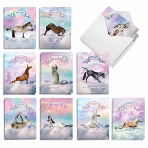 20 Pack Blank Cards (10 Designs, 2 Each) - Rainbow Unicorn Yoga - Picture 1 of 6