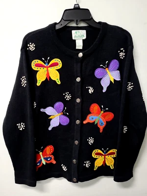 Quacker Factory Sweater w/Butterflies Cardigan Women's Size S - Image 1 of 4