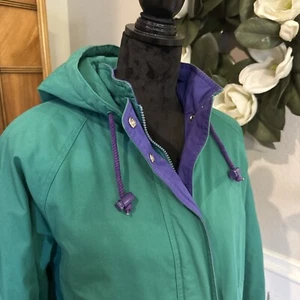 VINTAGE TOWNE LONDON FOG Green Purple ZIP-IN LINER Coat Jacket Women’s Sz S Pads - Picture 1 of 12