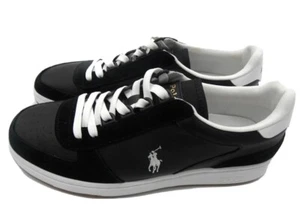 👟POLO RALPH LAUREN👟BLACK WHITE COURT LEATHER & SUEDE SHOES SNEAKERS SIZE 10.5 - Picture 1 of 8