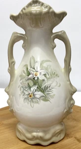 Jarrón antiguo/vintage repro doble mango crema con decoración floral - Imagen 1 de 8