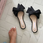Women's Silk Satin Pointed Bow Tie Slippers Flat Heel Sets Semi Slippers Shoes 