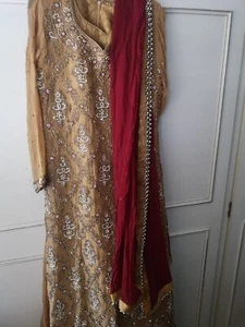 Gold asian pakistani indian clothes wedding dress maxi tall - Picture 1 of 6