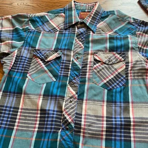 Vintage Rustler Pearl Snap Western Plaid Shirt Men's 16.5 32/33 X-Long Tails LSS - Picture 1 of 8