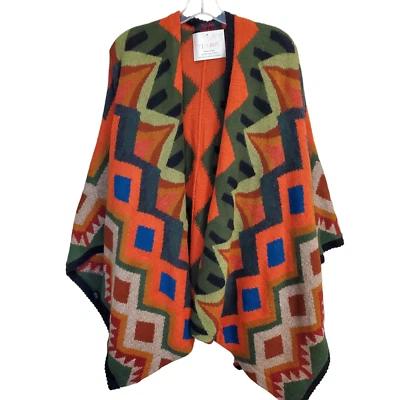 New Tey-Art ALPACA Blend Aztec Southwestern Wrap Sweater One Size Tabask #4 - Image 1 of 4