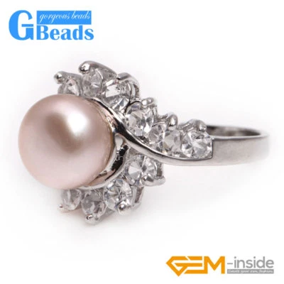 Кольца с пресноводным жемчугом Fsahion покрытие белым золотом со стразами 9-10 мм 4 цвета - Изображение 1 из 4