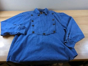 Frontier Ivory Coast Calvary Shirt Mens Medium Blue Denim Jean Bib Western USA - Picture 1 of 5