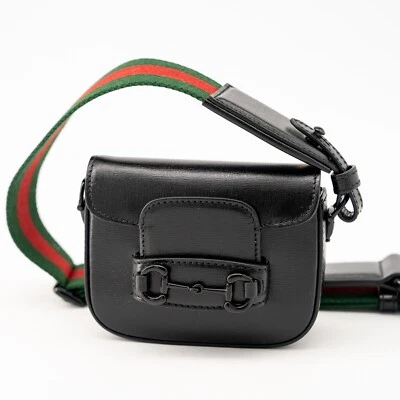 Bolso Bandolera Gucci Horsebit 1955 Cierre Solapa Mini Correa Cuero Negro Cadena Foto 1 de 4
