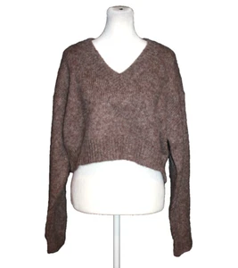Garage Woman’s Size Small S Cropped V-Neck Sweater Chocolate Brown - Picture 1 of 2