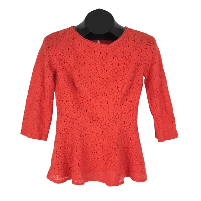 Anthropologie Moulinette Soeurs Lace Peplum Blouse Women's Size 2 Orange Floral - Image 1 of 4