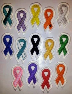 Added More Sew-On Embroidered Patch CANCER / AWARENESS RIBBON SHAPE-3.25 x1.5"   - Picture 1 of 45