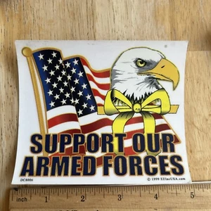 Support our Troops Ribbon USA Flag Eagle Yellow Window Bumper Locker Sticker - Picture 1 of 1