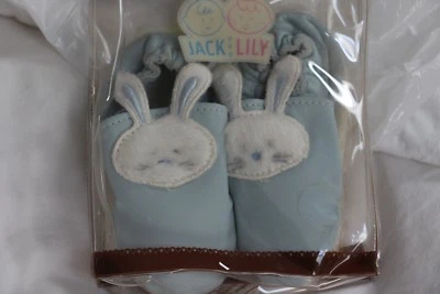 Baby Shoes**NEW**Jack & Lily Leather BUNNY Slippers 5 (in box)Powder Blue Soft! - Image 1 of 4