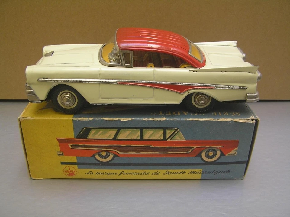 Joustra Serie Cadet 1958 Ford 2 Door Sedan tin friction toy made in France NMIB - Image 1 of 4