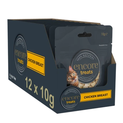 12 x 10g Encore 100% Natural Adult Cat Treat Pouches Freeze Dried Chicken Breast - Image 1 of 4