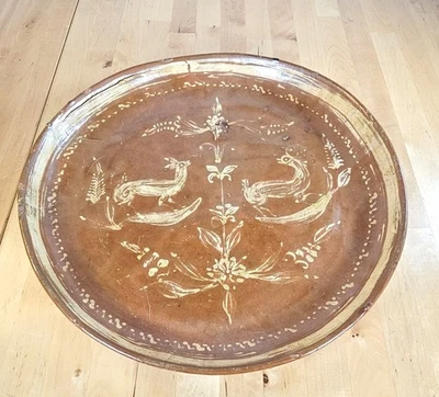 Antiguo cargador deslizante amarillo Pennsylvania Redware grande del siglo XIX Foto 1 de 4