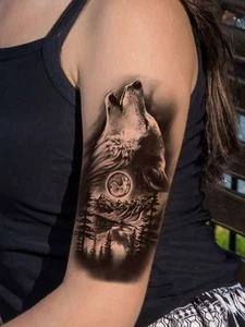 Howling Wolf Moon Forest Herren Damen temporär Tattoo gefälschte Tattoos wasserdicht - Bild 1 von 7