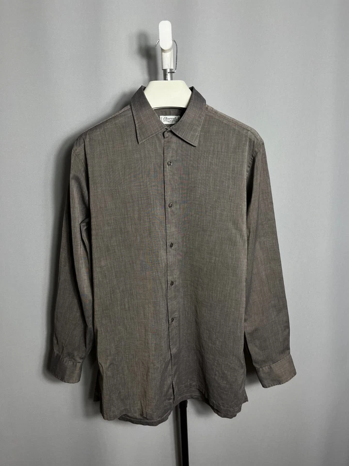 Camicia elegante vintage uomo Charvet in cotone tinta unita marrone Francia... - Immagine 1 di 4