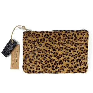 Brampton London Black Leather Cheetah Print Clutch / Pouch Purse NWT - Picture 1 of 3