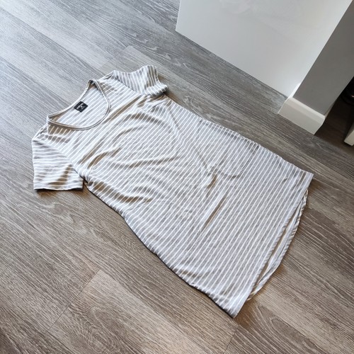 Striped T-shirt Dress Grey White Side Pockets Size Large | eBay UK