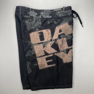 Y2K Oakley Board Shorts Mens Size 34 Camo Spell Out Logo Swim Trunks 23" Baggy - Picture 1 of 15
