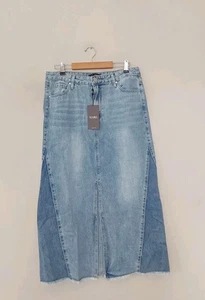 Izabel London Denim Split Front Midi Skirt Light Blue 12 Waist 32"Fits 12-14 QVC - Picture 1 of 3