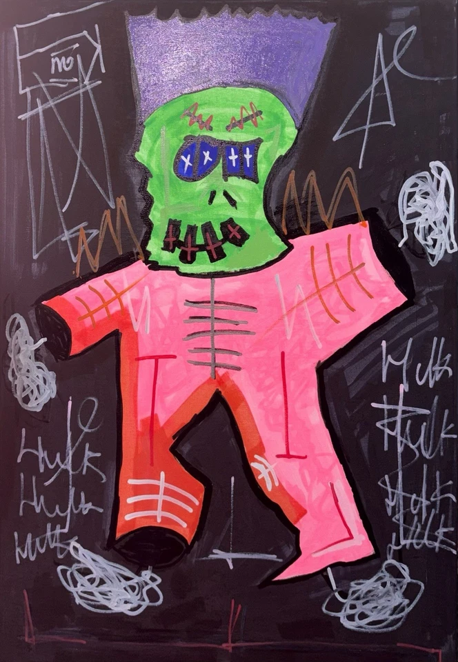 Jean Michel Basquiat Estilo Atribuido LITTLE KING HULK - Enok - Lienzo Original Foto 1 de 3