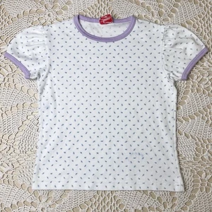 Vintage 1980er Namen Mädchen 6 lila Rosenknospen zierlich Ringer Lagenlook T-Shirt - Bild 1 von 4