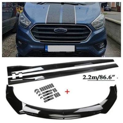 For Ford Transit Connect Glossy Blk Front Bumper Lip Splitter Kit +Side Skirts - Image 1 of 4