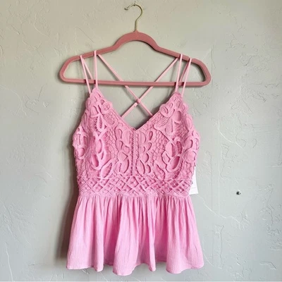 Jessica Simpson | Women's Pink Lace Camisole Top Coquette Girl Size Large NWT - Image 1 of 4