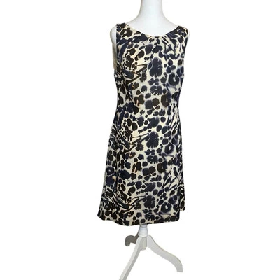 Ann Taylor 97% Silk Watercolor Animal Print Sleeveless Sheath Dress Size 10 - Image 1 of 4