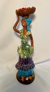 ๐VTG Frazer's Jamaican Ethnic Lady Figurine Ceramic Earthware Fruit Basket 11โ - Picture 1 of 8