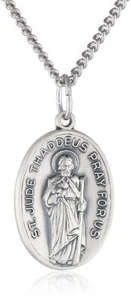 Essentials Sterling Silver Oval Saint Jude Medal with Antique Finish and - Picture 1 of 3
