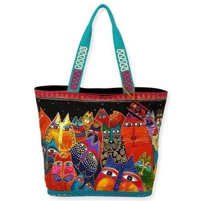Fantasticats Laurel Burch Large Canvas Shoulder Purse Tote Bag Handbag - Image 1 of 2