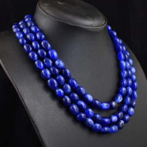 750 Cts Earth Mined ENHANCED Blue Sapphire Oval Shape Beads Necklace JK 03E343 - Picture 1 of 3