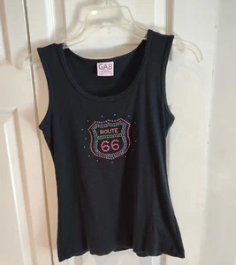 Gab Apparel Route 66 Junior’s Size L Black Cotton Sleeveless USA - Picture 1 of 6