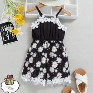 Toddler Kids Girls Floral Flowers Prints Sleeveless Strap Jumpsuit Pants - Picture 1 of 10