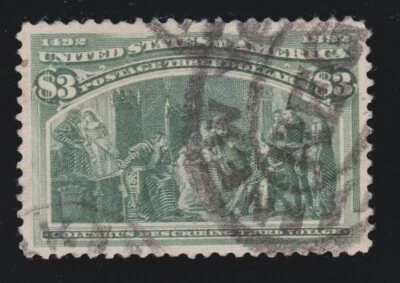 US 243 $3 Columbian Expo Used with PSAG Cert Graded 85  SCV $1600 - Image 1 of 3