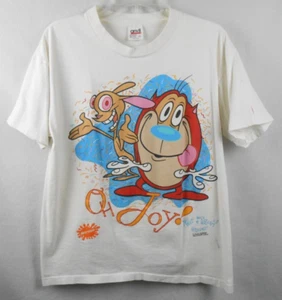 Daffy Dan's Vintage 1991 Ren & Stimpy Oh Joy! Adult L Anvil White T-Shirt - Picture 1 of 6