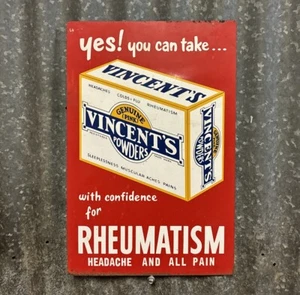 VINCENT’S POWDERS Vintage Screen Printed Tin Milk Bar  Sign - Picture 1 of 5