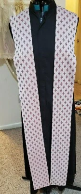 CLERGY STOLE LITURGICAL VESTMENT CUSTOM MADE VINTAGE FABRIC W/CROSSES RED BLUE - Image 1 of 4
