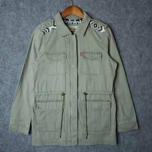 Levis Anorak Jacket Womens Medium Green Full Zip Snap Button Drawstring Aztec - Picture 1 of 10