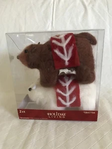 Holiday Living 2 Ct Plush Bear Christmas Tree Ornaments Polar & Brown Bear NIB - Picture 1 of 3