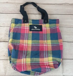 Abercrombie & Fitch Pink Blue Yellow Plaid Tote Carry Bag Vintage - Picture 1 of 5