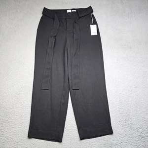 A New Day Pants Women's 4 Black Belted Flat Front Stretch Straight Leg - Picture 1 of 13