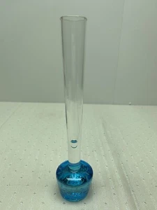 Vintage Minimalist Bud Vase Blue Base W/Controlled Bubbles 8 1/4” Tall Mini - Picture 1 of 7