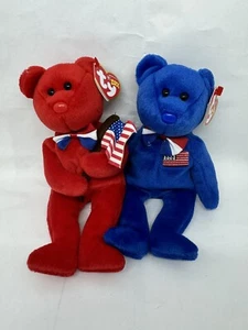 Ty Beanie Baby-John the Blue bear and Thomas the Red Bear - Picture 1 of 4